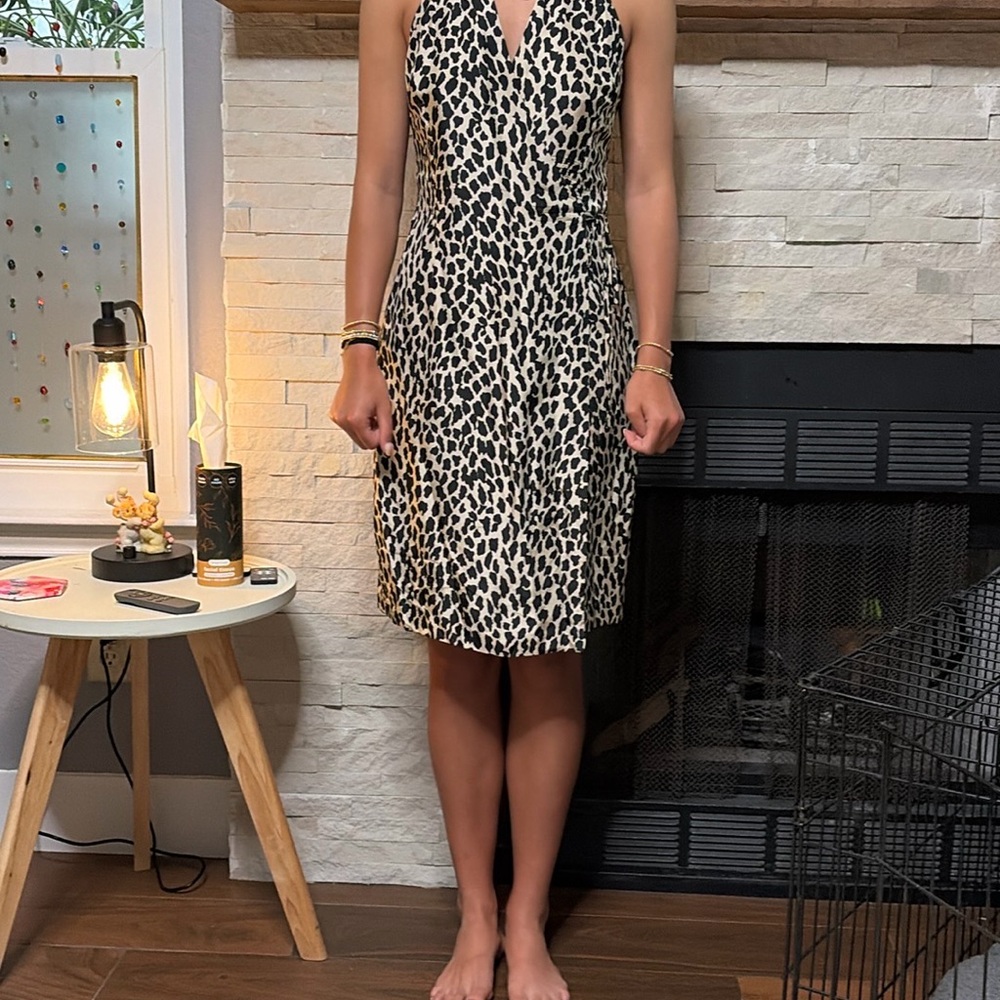 Laundry By Shelli Segal Black & Cream Leopard Halter Dress